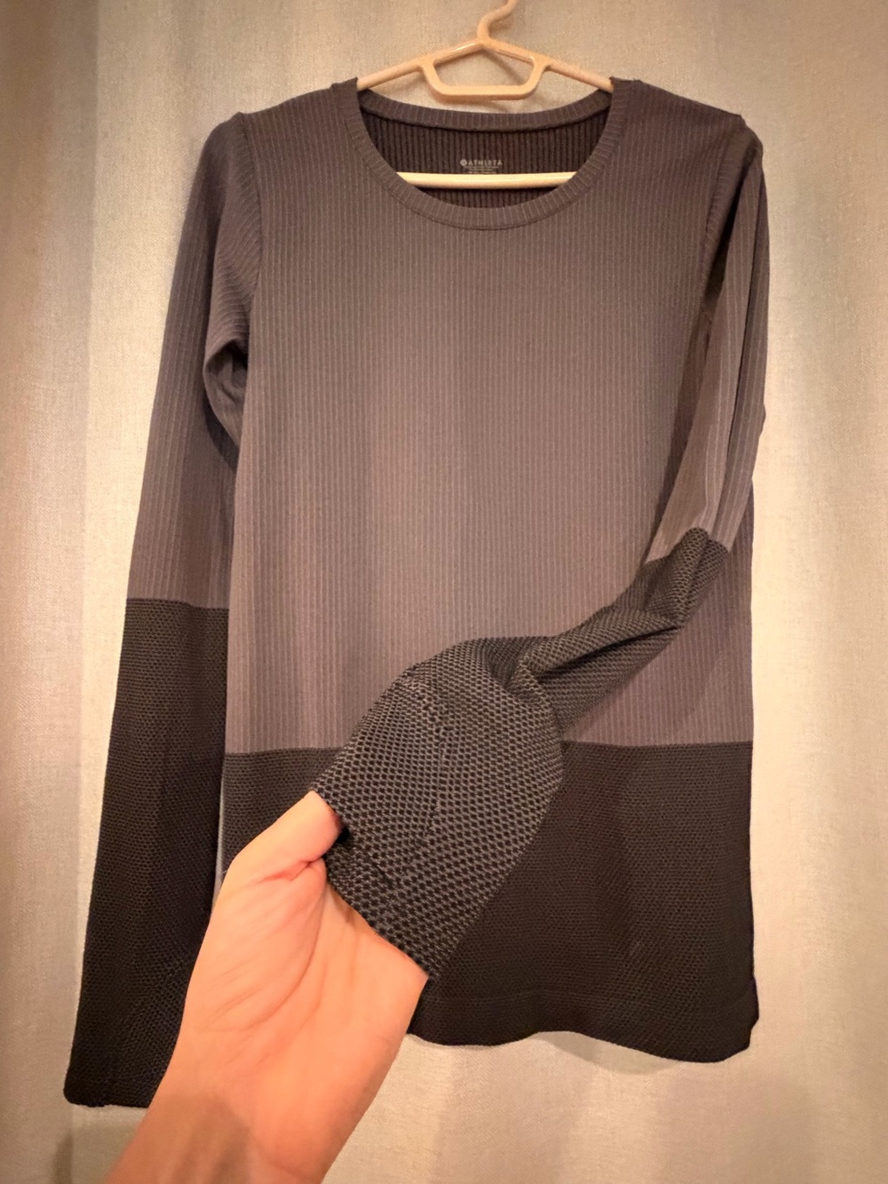 Athleta Long Sleeve Two-Tone Grey and Black layer